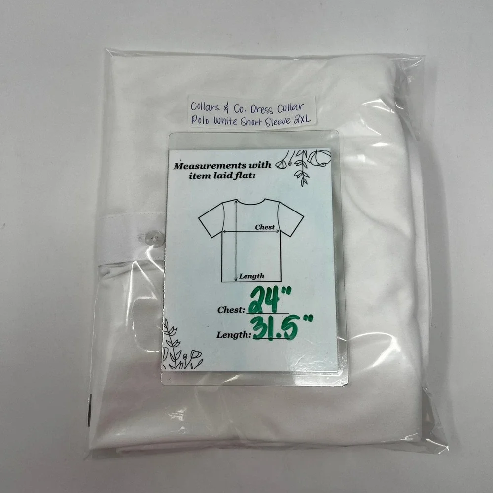 Collars & Co Men White Short Sleeve Dress Collar Polo Shirt Size 2XL Performance - Picture 7 of 7